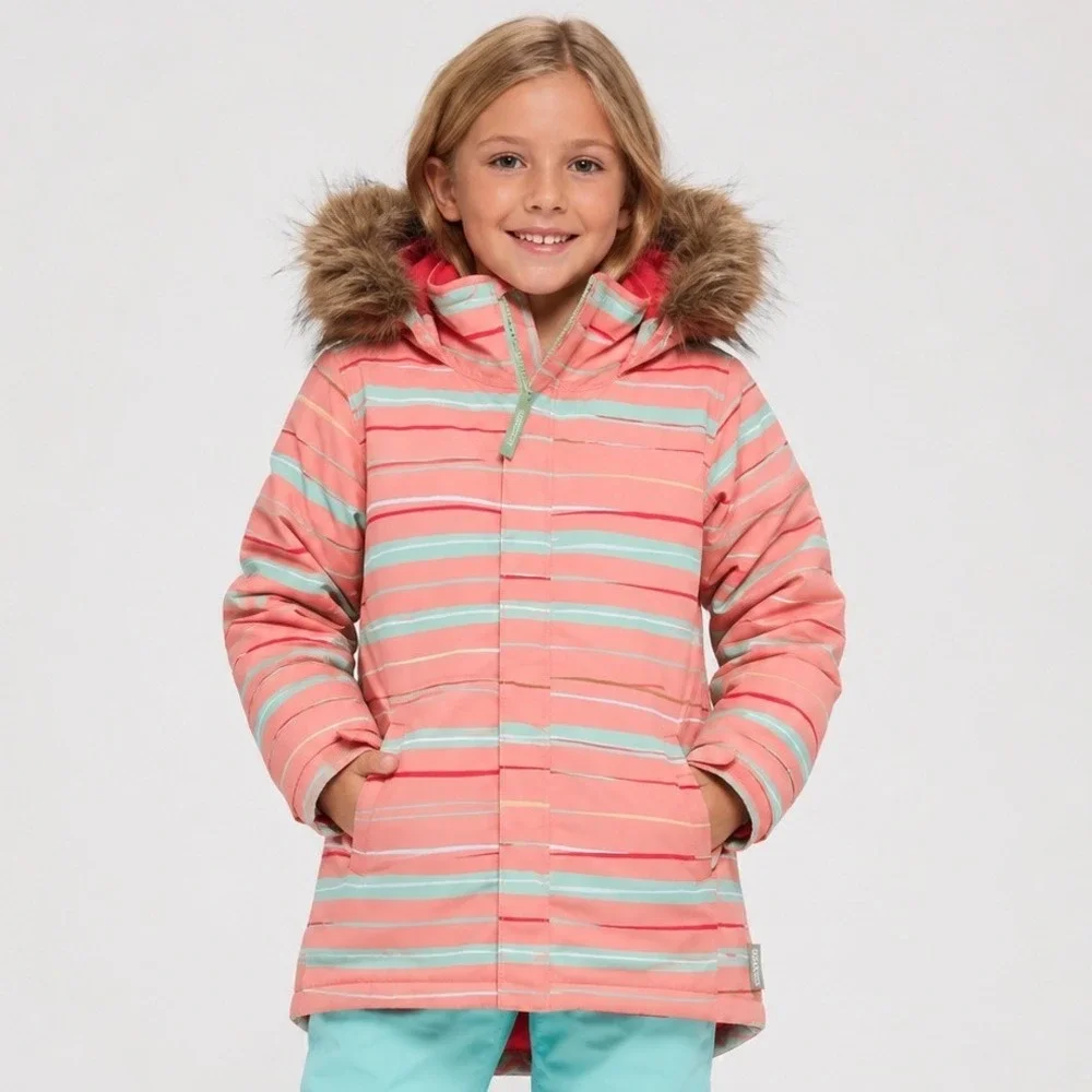 Burton Girls XL 14/16 DRYRIDE Ski Snowboard Jacket Pink Faux Fur Hood